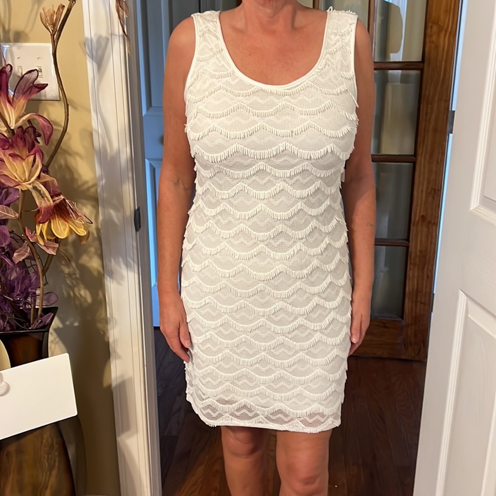 Sandra Darren, white, length just above the knee, new with tag